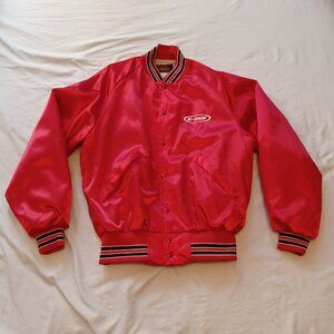 1980s Pla-Jac by Dunbrooke E-One Fire Trucks Red Satin Jacket Adult Large